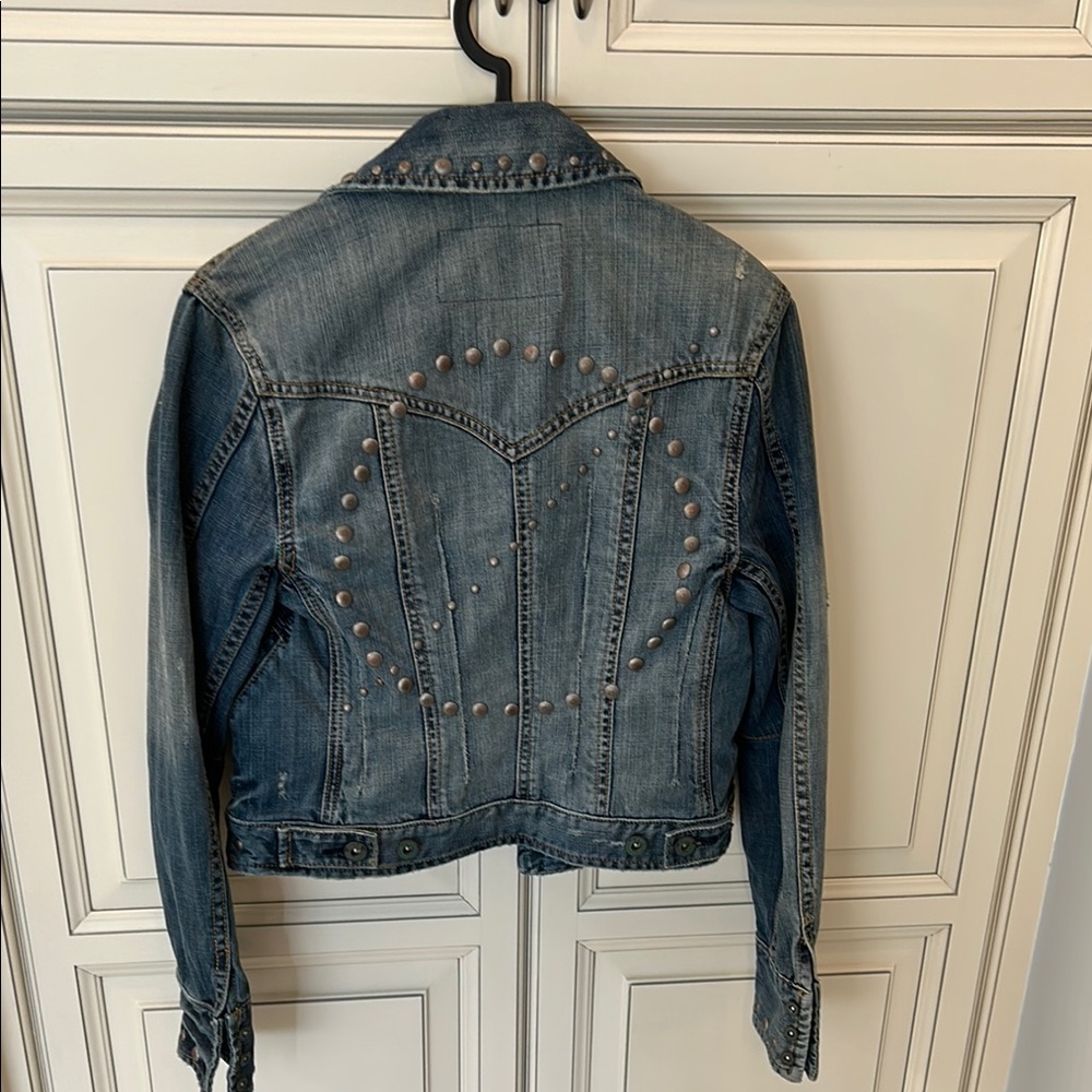 Embellished denim Jean Jacket with distressing and stud detail-runs small! 90’s